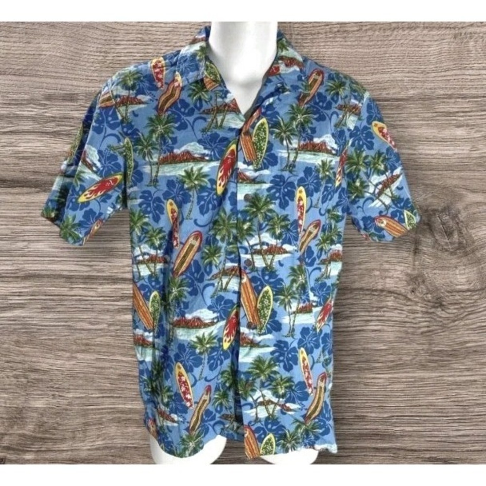 NOS Hawaiian Shirt RJC Volcanoes Surfboards Cotton Tropical USA Mens Sz Medium